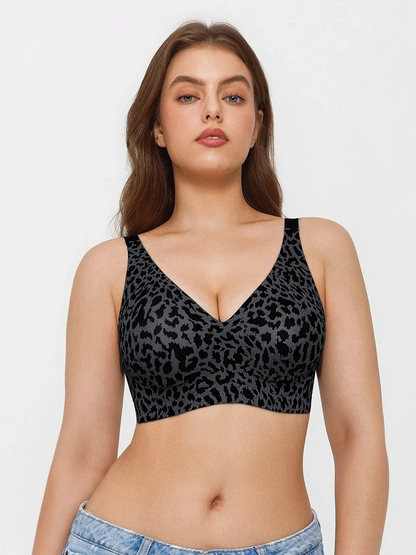 Seamless Wireless Jelly Leopard Contour Minimizer Support Bra