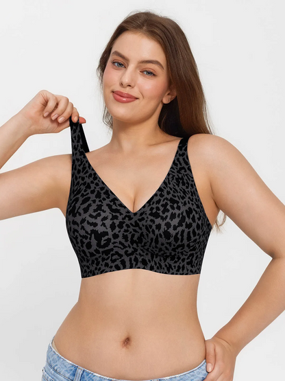 Seamless Wireless Jelly Leopard Contour Minimizer Support Bra