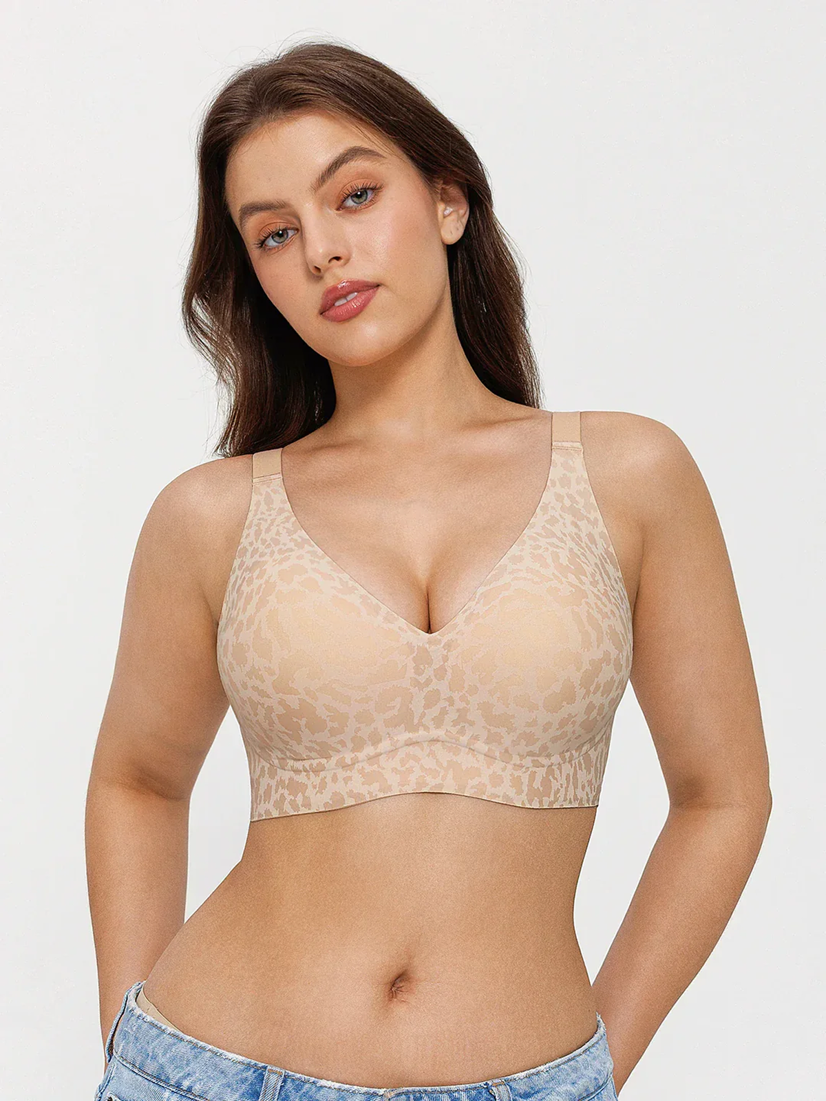 Seamless Wireless Jelly Leopard Contour Minimizer Support Bra