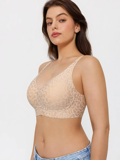 Seamless Wireless Jelly Leopard Contour Minimizer Support Bra