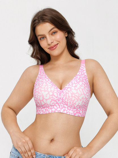 Seamless Wireless Jelly Leopard Contour Minimizer Support Bra