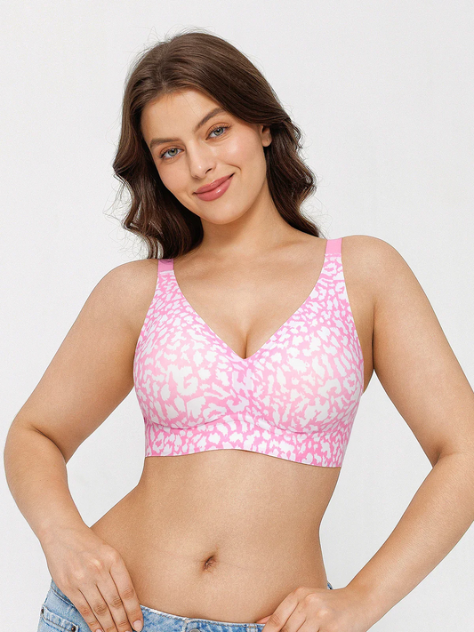 Seamless Wireless Jelly Leopard Contour Minimizer Support Bra