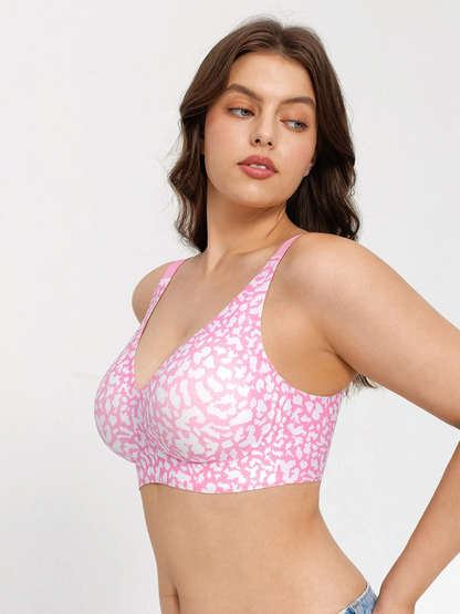 Seamless Wireless Jelly Leopard Contour Minimizer Support Bra