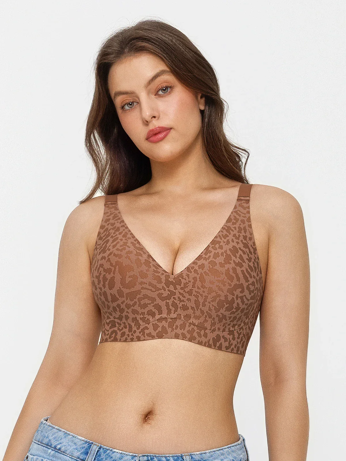 Seamless Wireless Jelly Leopard Contour Minimizer Support Bra