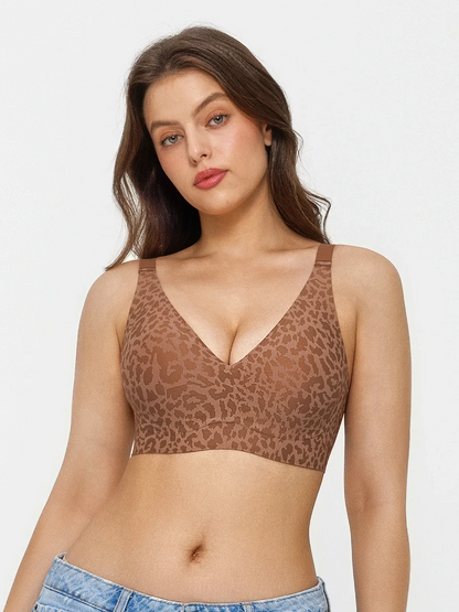 Seamless Wireless Jelly Leopard Contour Minimizer Support Bra