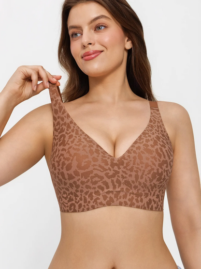 Seamless Wireless Jelly Leopard Contour Minimizer Support Bra
